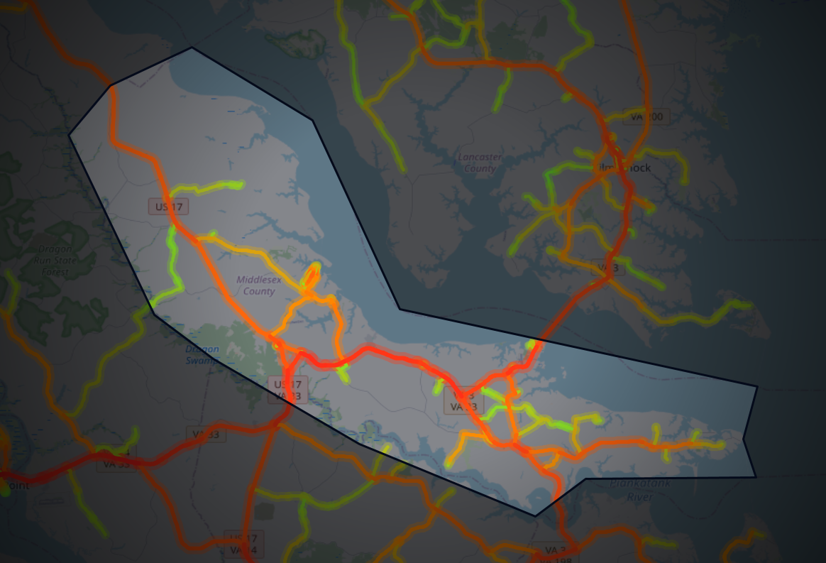 Traffic map of Middlesex, Virginia