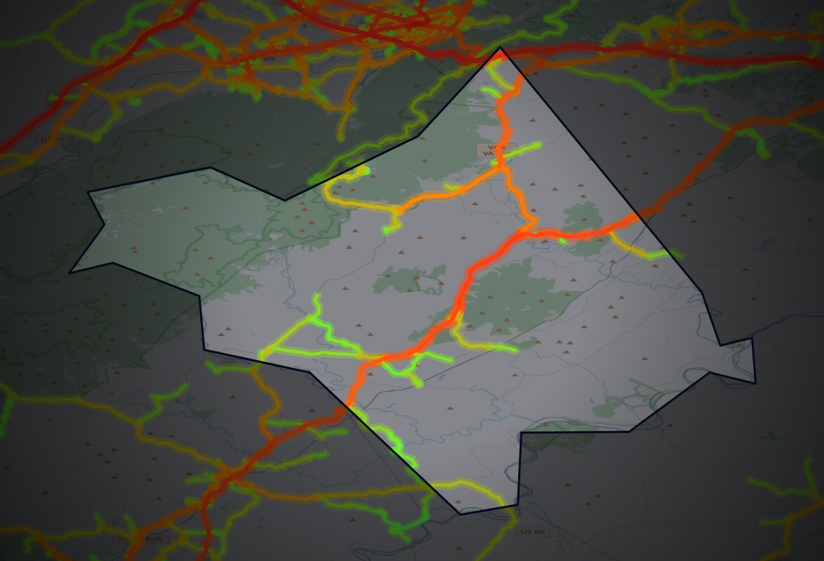 Traffic map of Nelson, Virginia