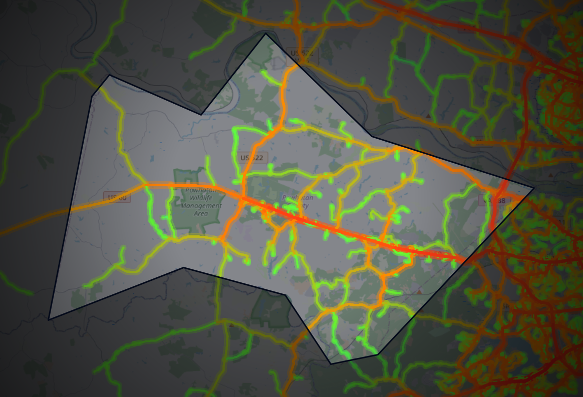 Traffic map of Powhatan, Virginia