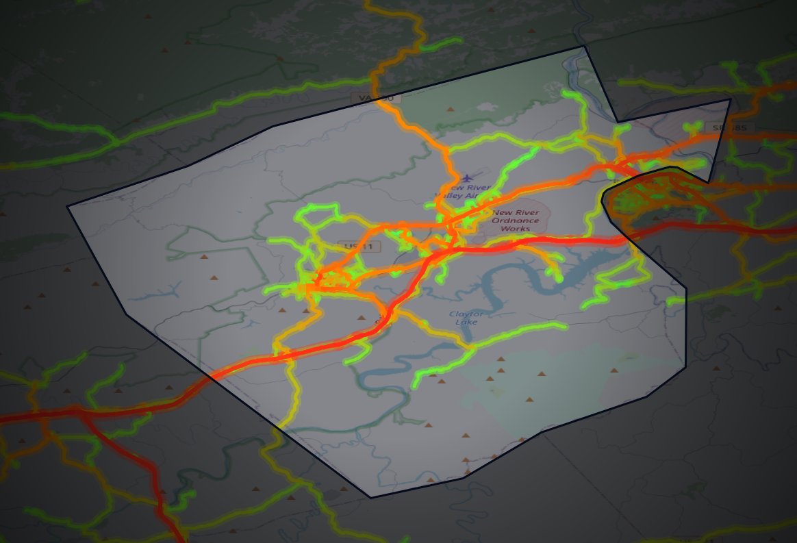 Traffic map of Pulaski, Virginia