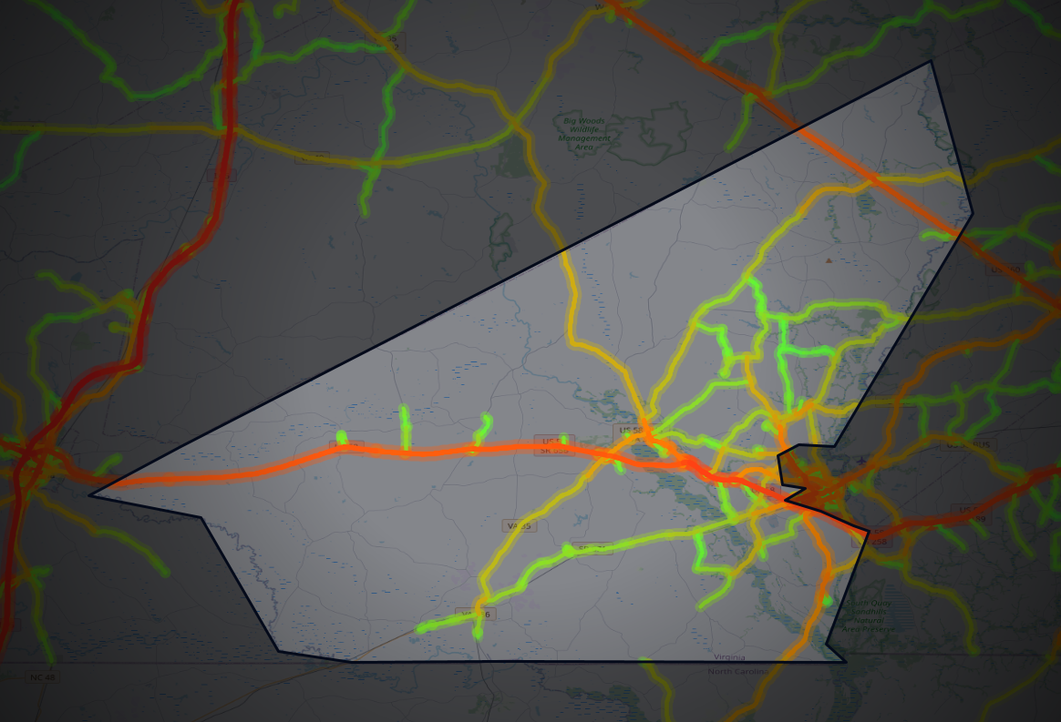 Traffic map of Southampton, Virginia
