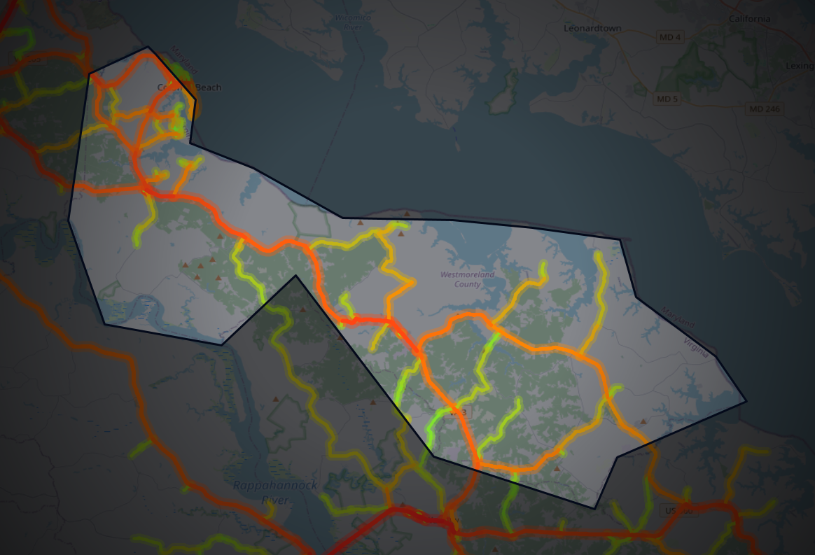 Traffic map of Westmoreland, Virginia