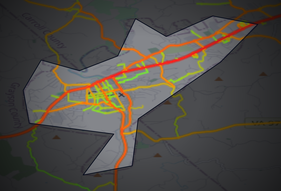 Traffic map of Galax, Virginia