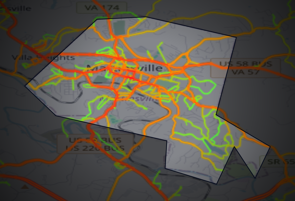 Traffic map of Martinsville, Virginia