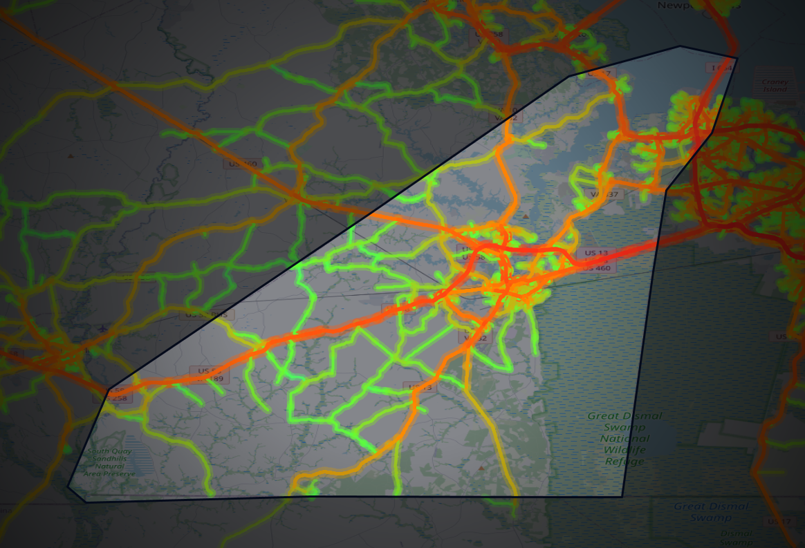 Traffic map of Suffolk, Virginia