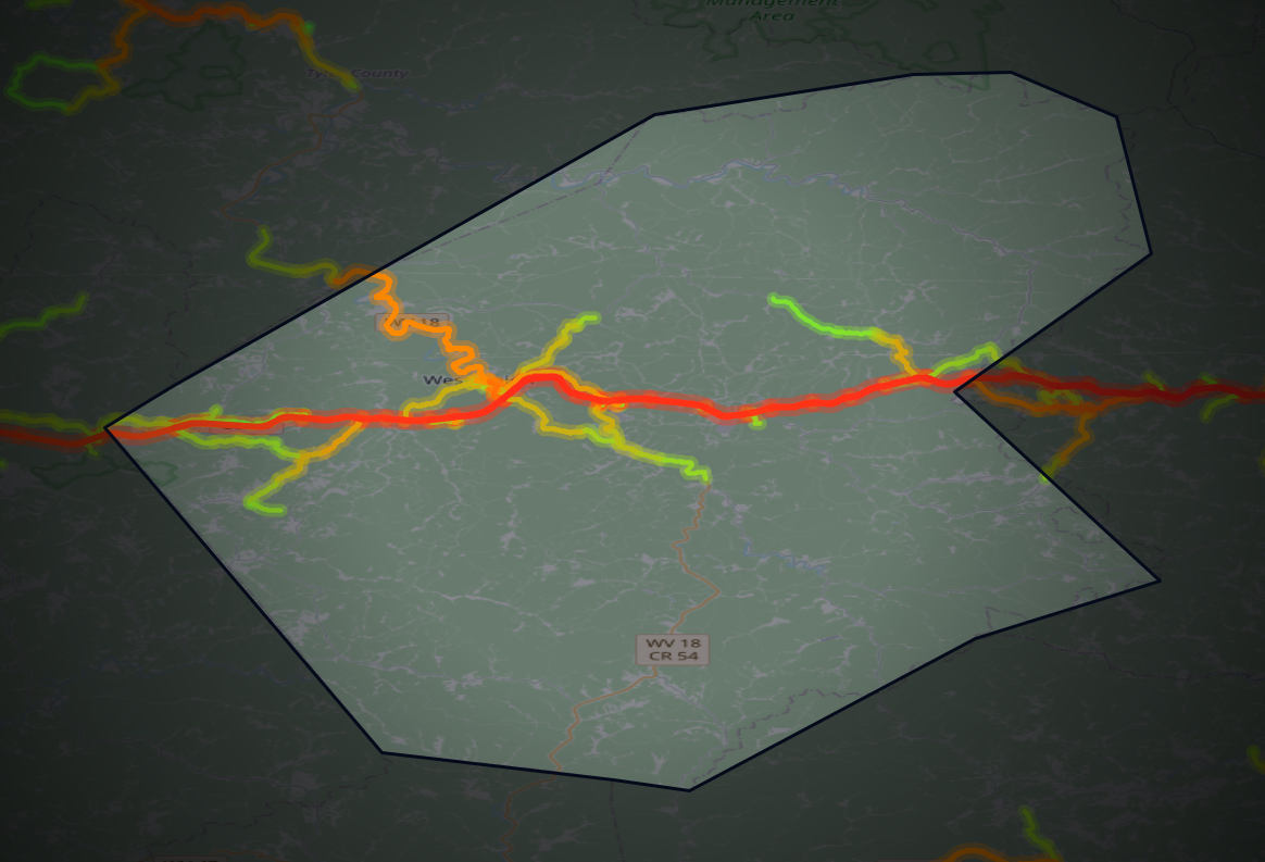Traffic map of Doddridge, West Virginia