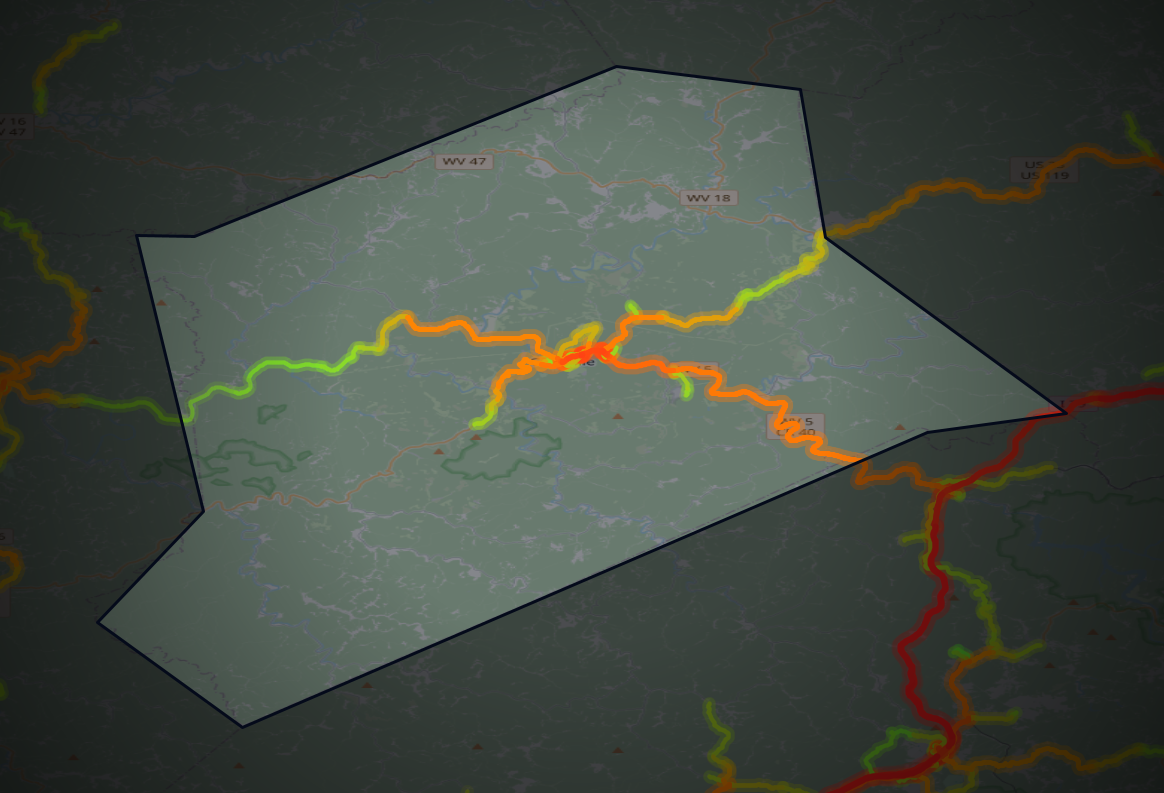 Traffic map of Gilmer, West Virginia