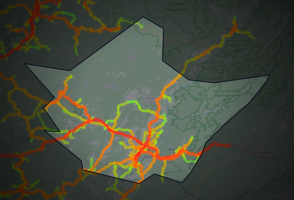 Traffic map of Greenbrier, West Virginia
