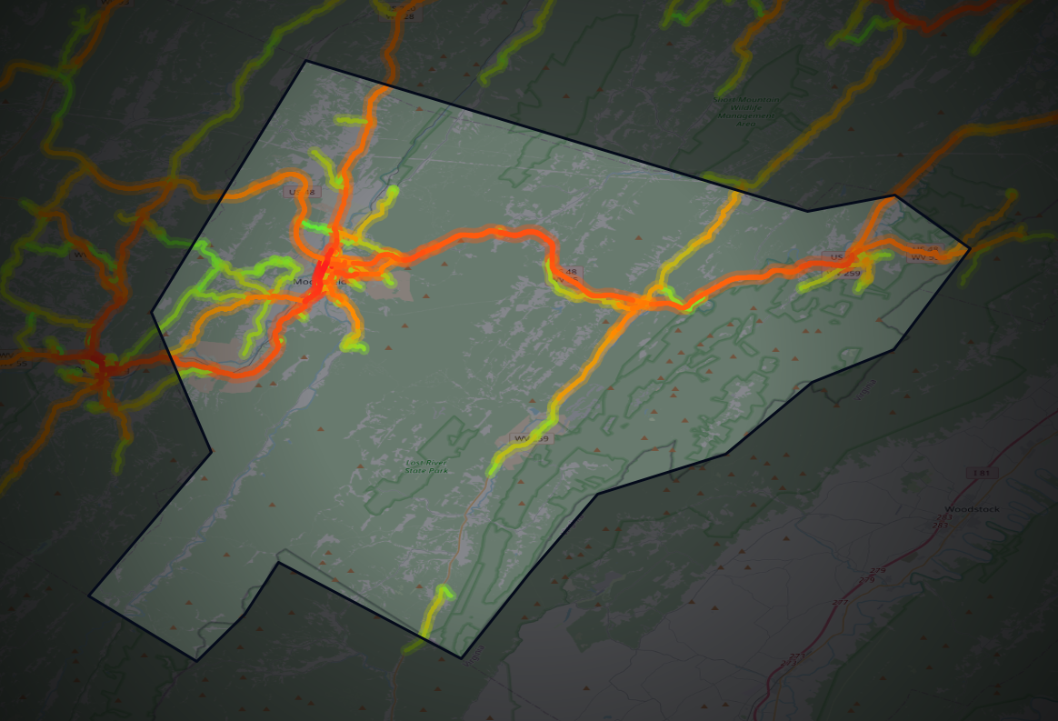 Traffic map of Hardy, West Virginia