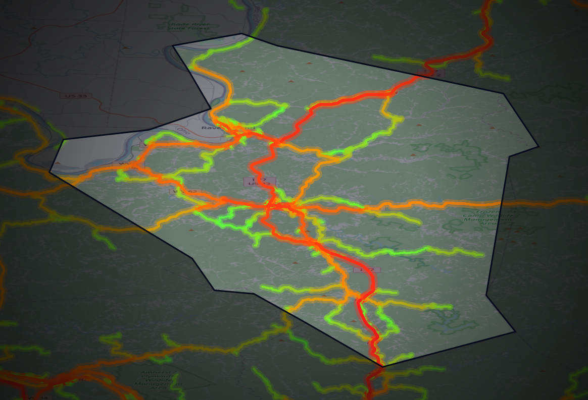 Traffic map of Jackson, West Virginia