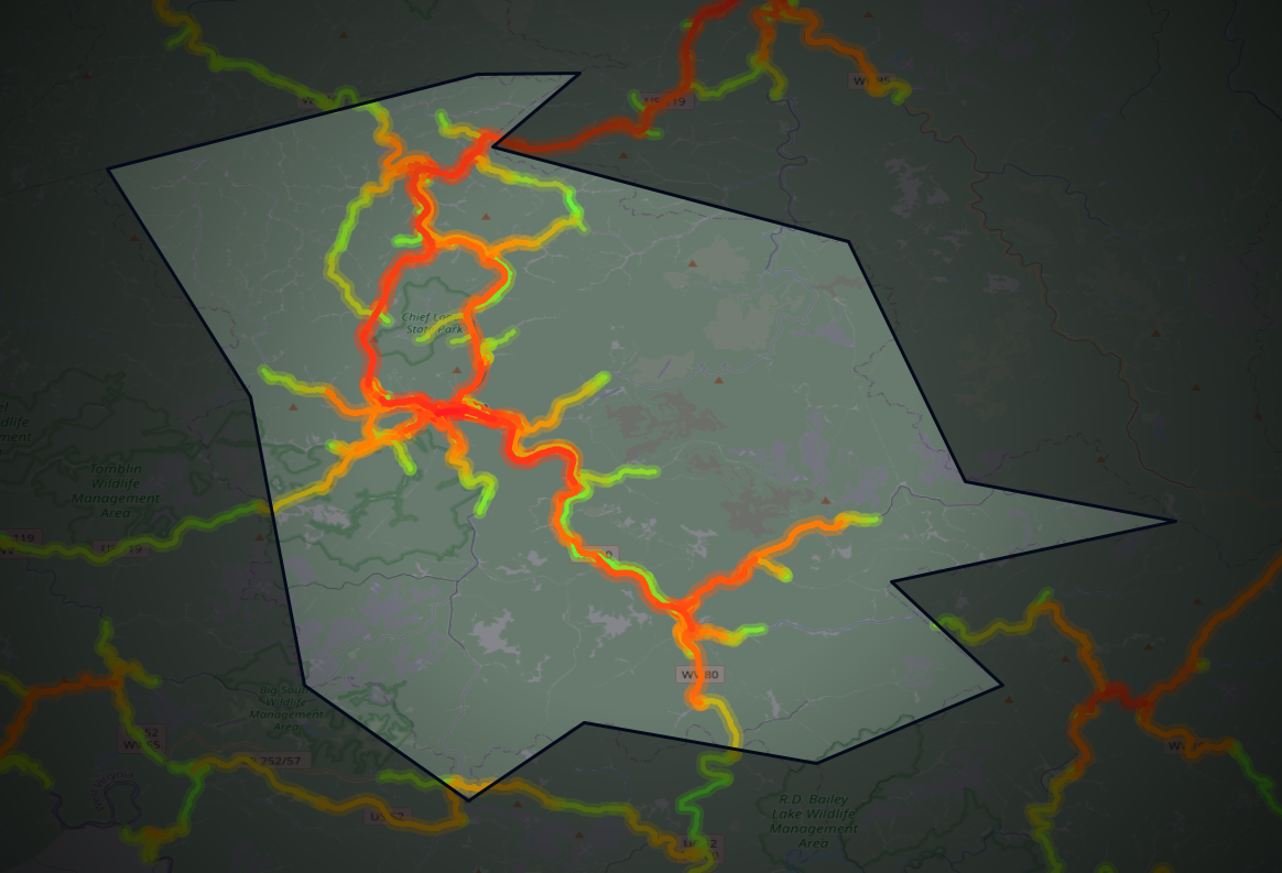 Traffic map of Logan, West Virginia