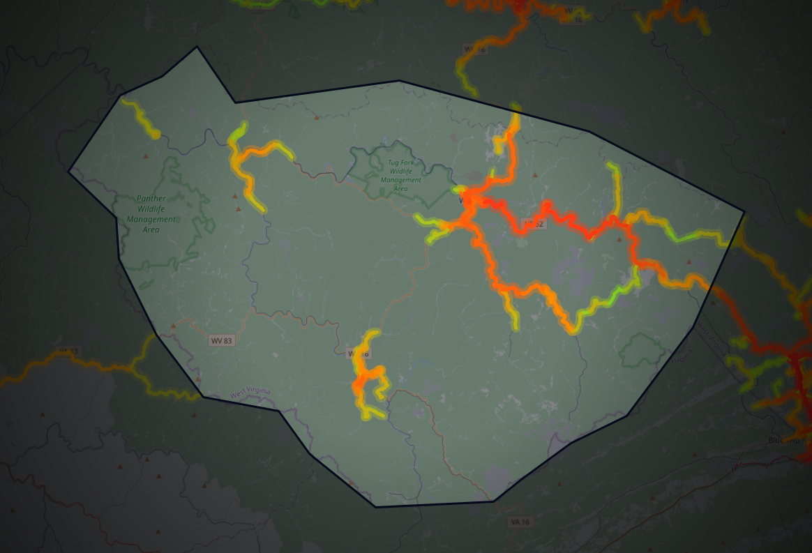 Traffic map of McDowell, West Virginia