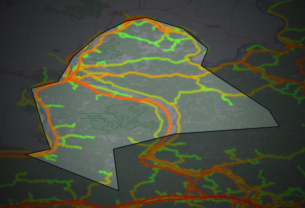 Traffic map of Mason, West Virginia