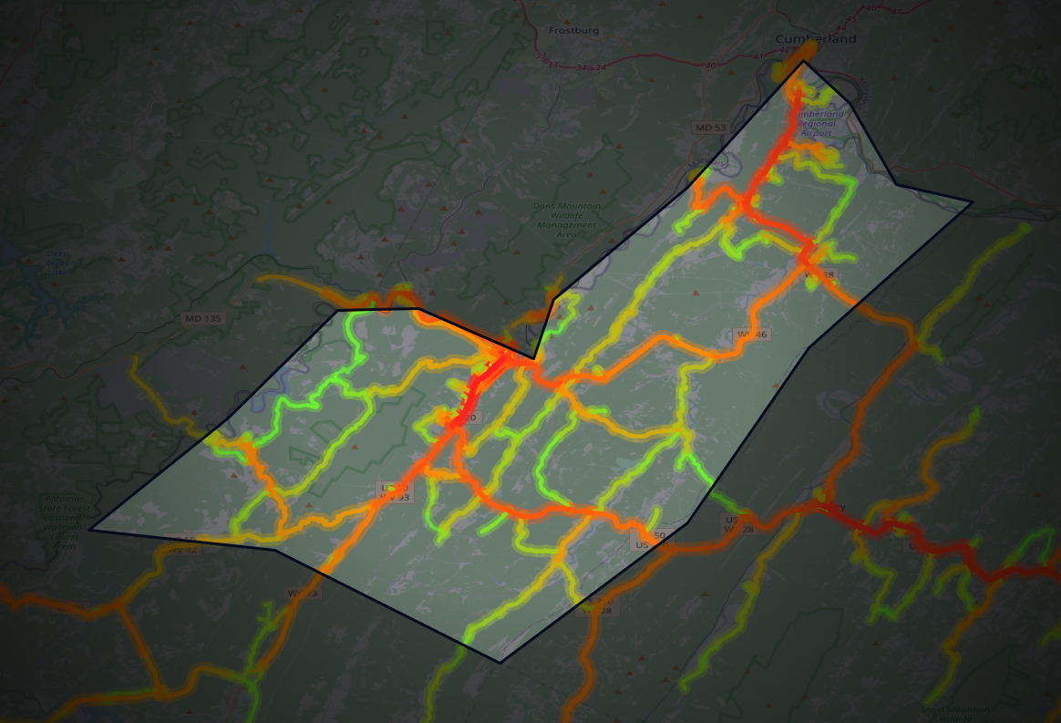 Traffic map of Mineral, West Virginia