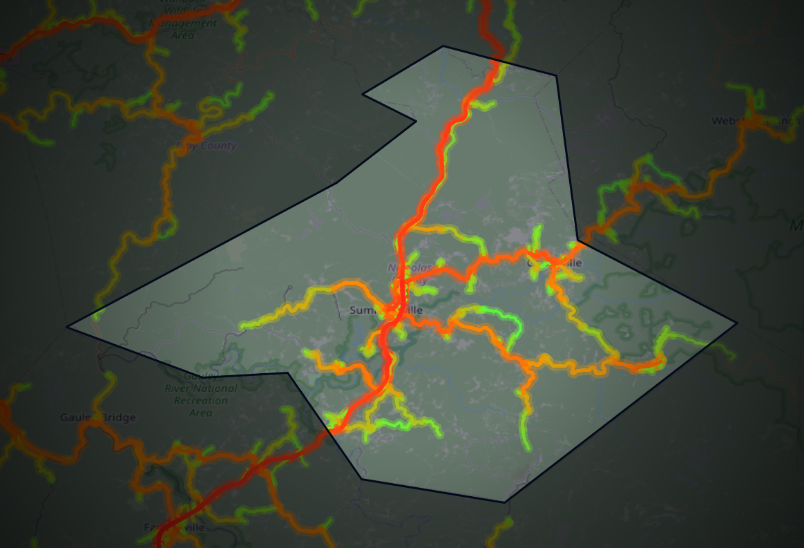 Traffic map of Nicholas, West Virginia