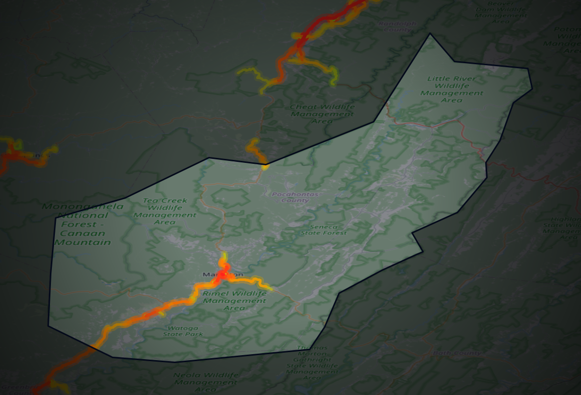 Traffic map of Pocahontas, West Virginia