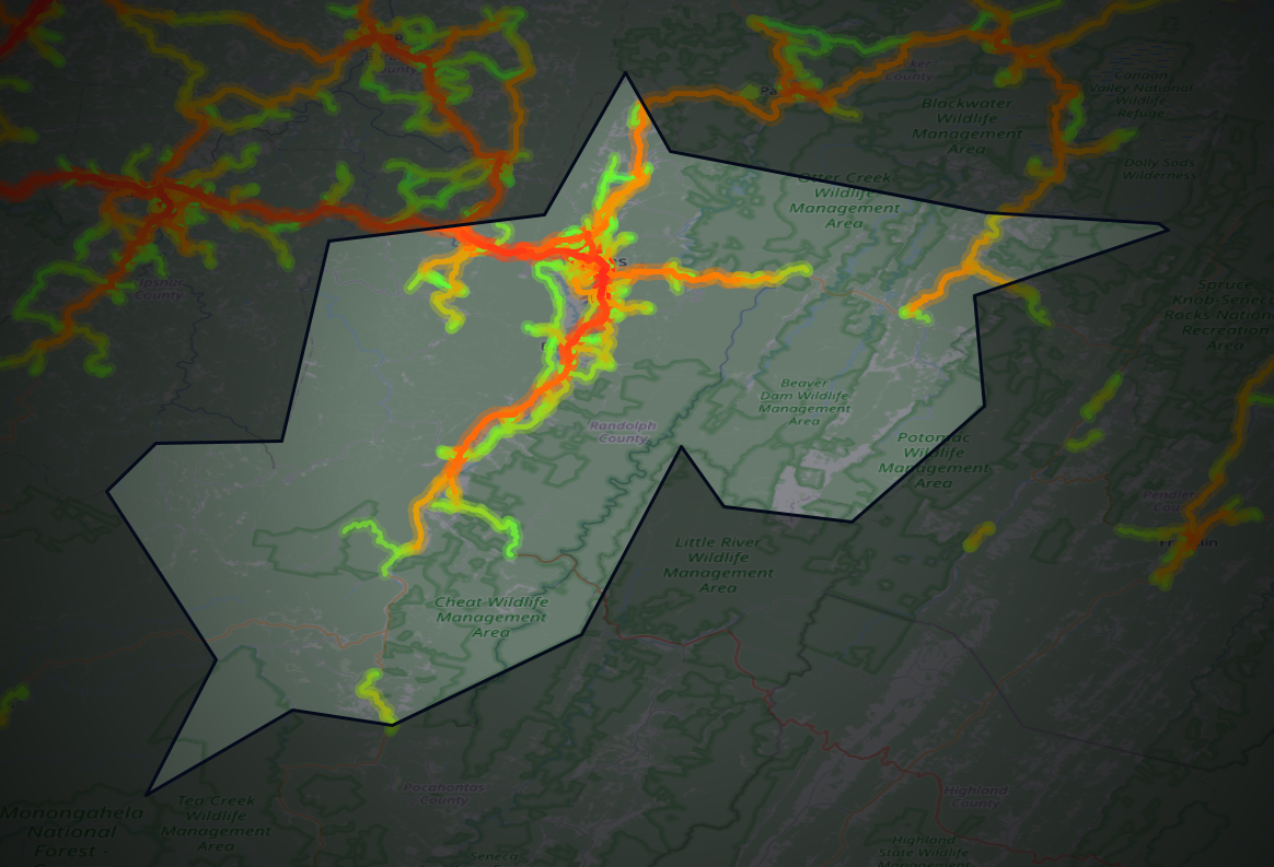 Traffic map of Randolph, West Virginia