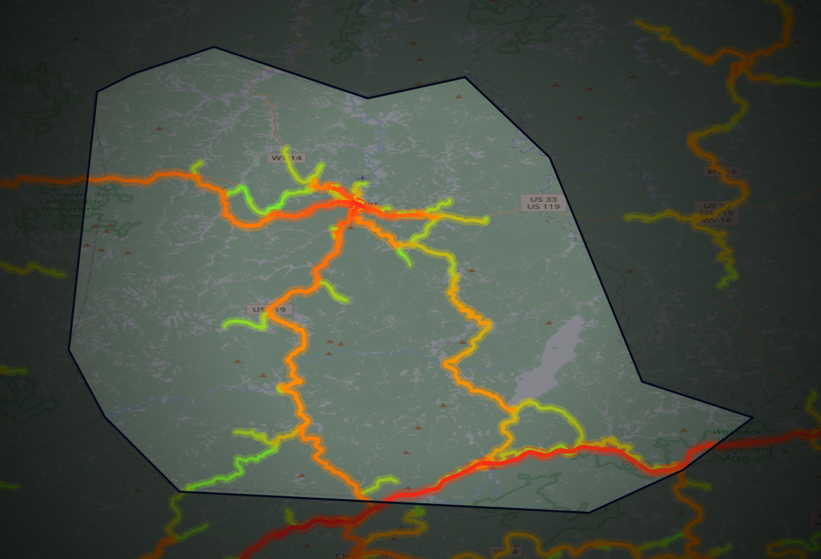 Traffic map of Roane, West Virginia