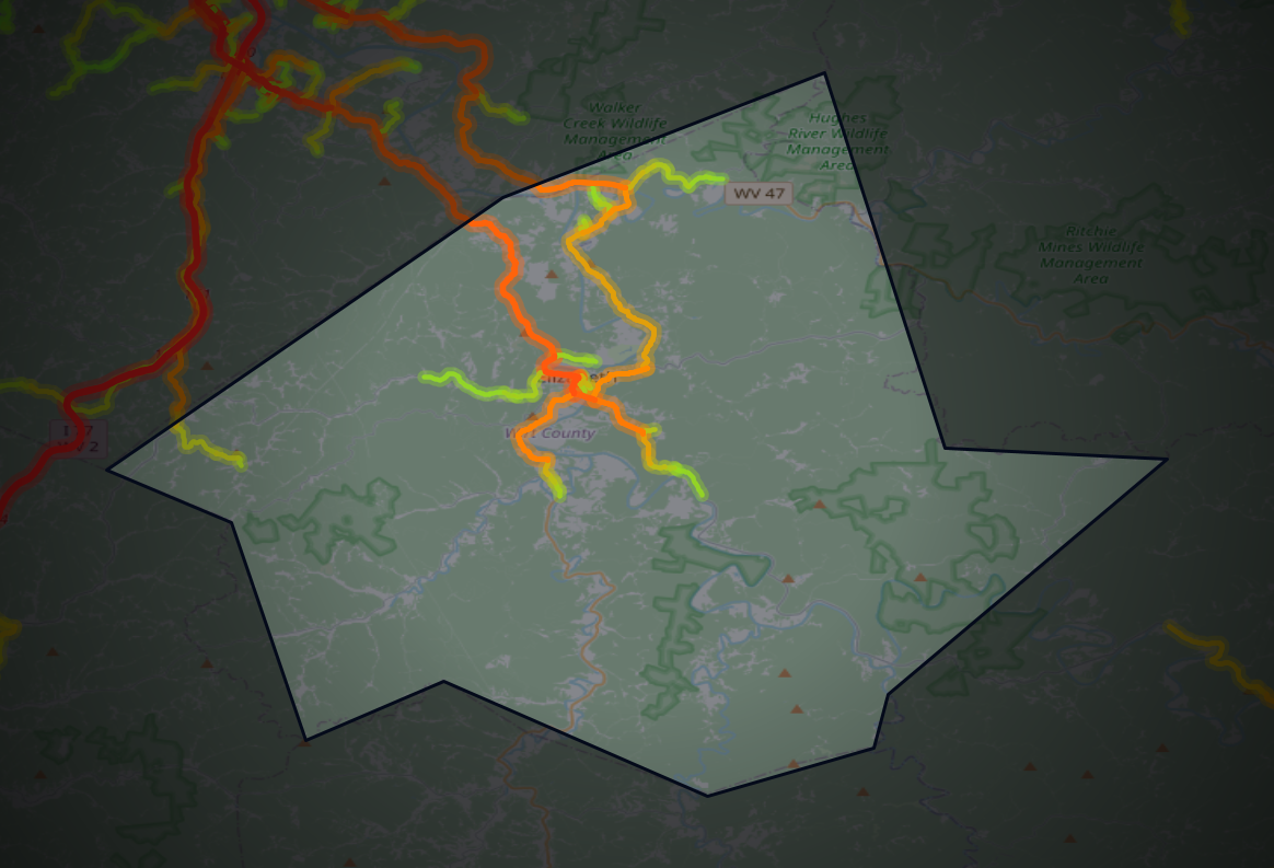 Traffic map of Wirt, West Virginia