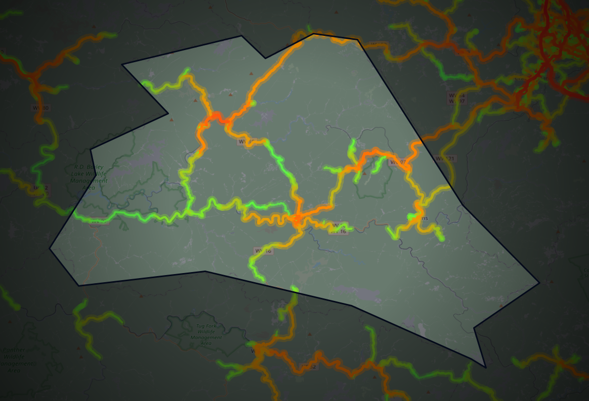 Traffic map of Wyoming, West Virginia