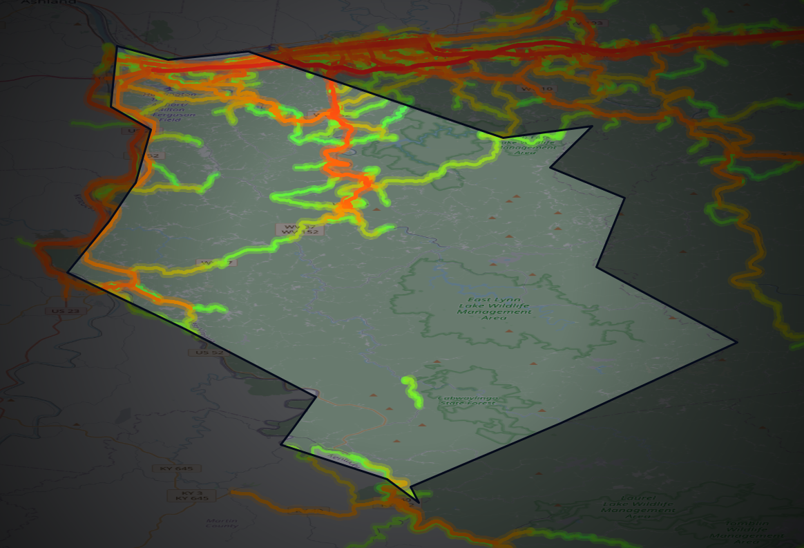Traffic map of Wayne, West Virginia