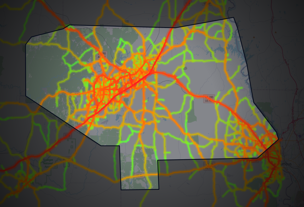 Traffic map of Lee, Alabama