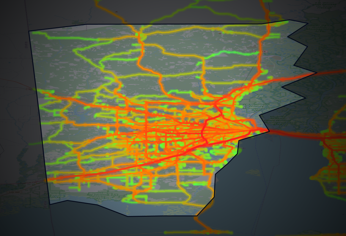 Traffic map of Mobile, Alabama