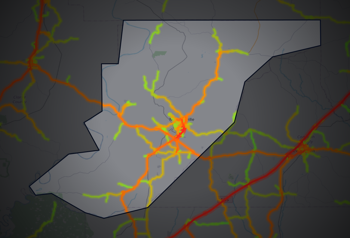 Traffic map of Monroe, Alabama