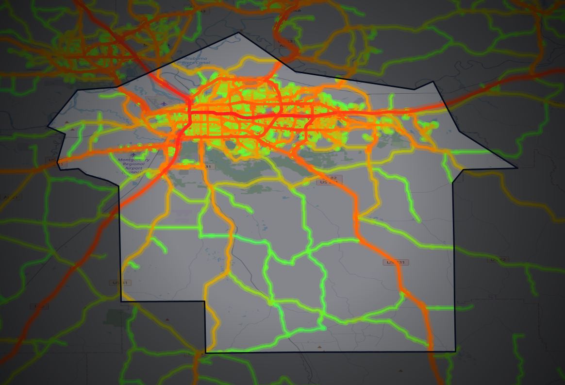 Traffic map of Montgomery, Alabama