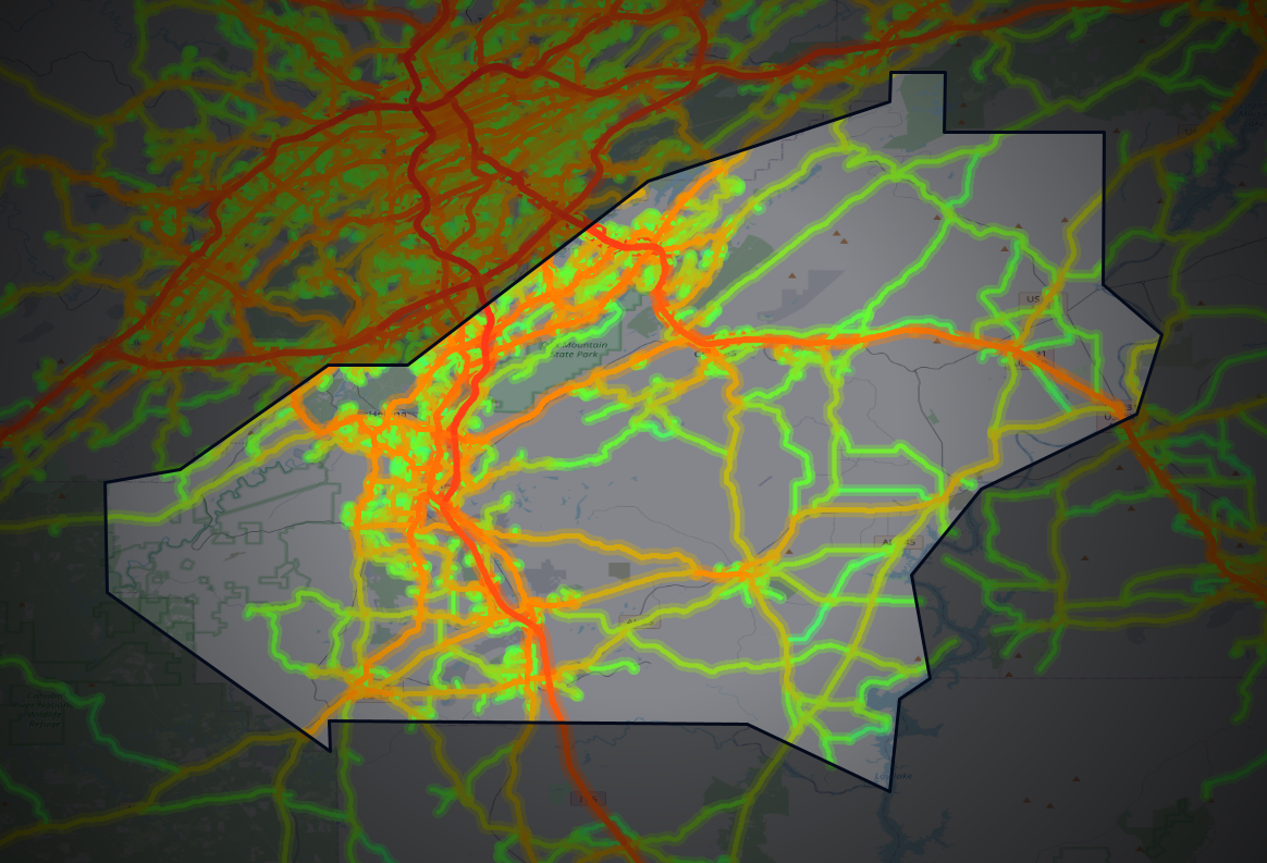 Traffic map of Shelby, Alabama