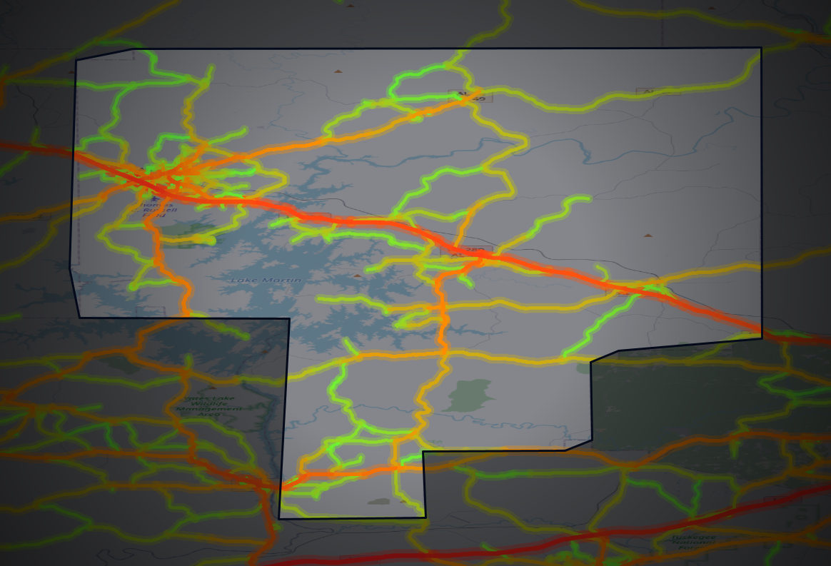 Traffic map of Tallapoosa, Alabama