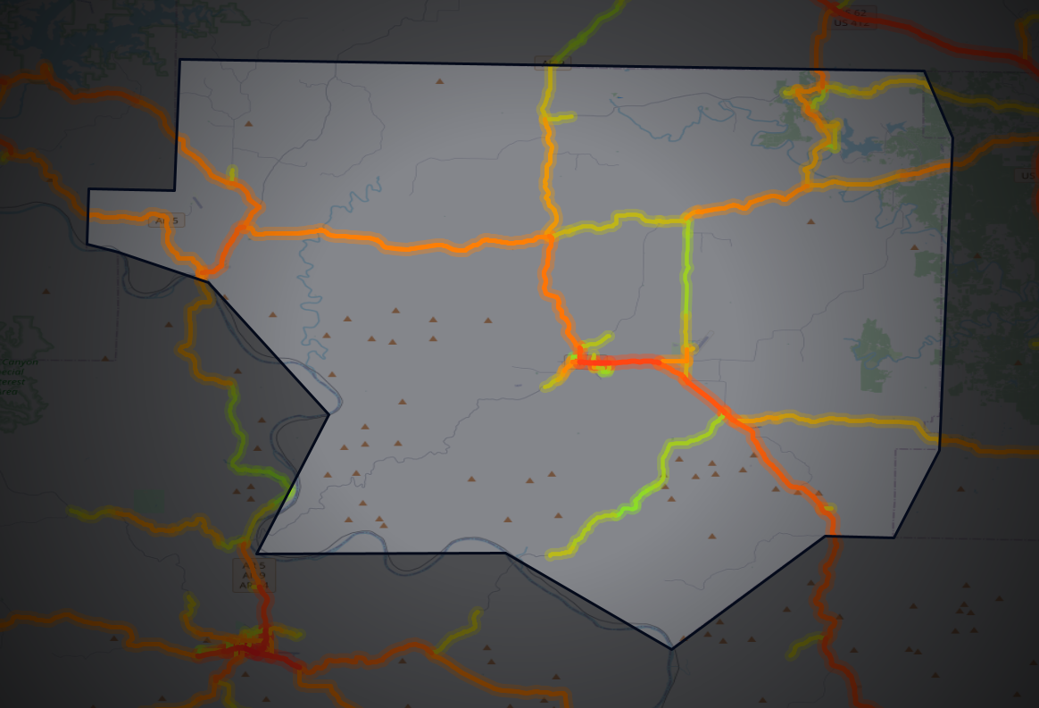 Traffic map of Izard, Arkansas