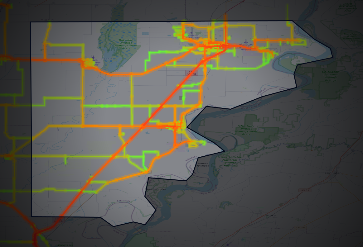 Traffic map of Mississippi, Arkansas