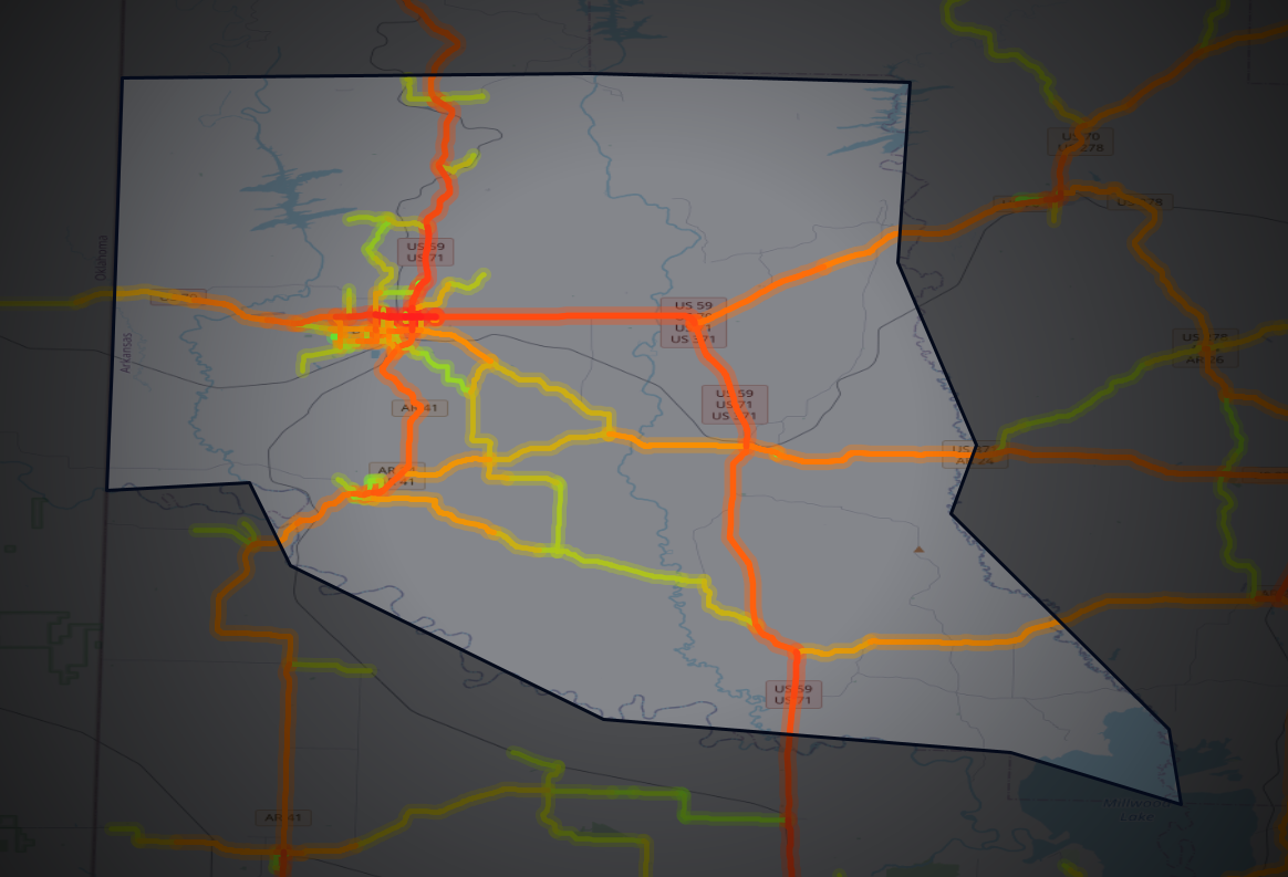 Traffic map of Sevier, Arkansas