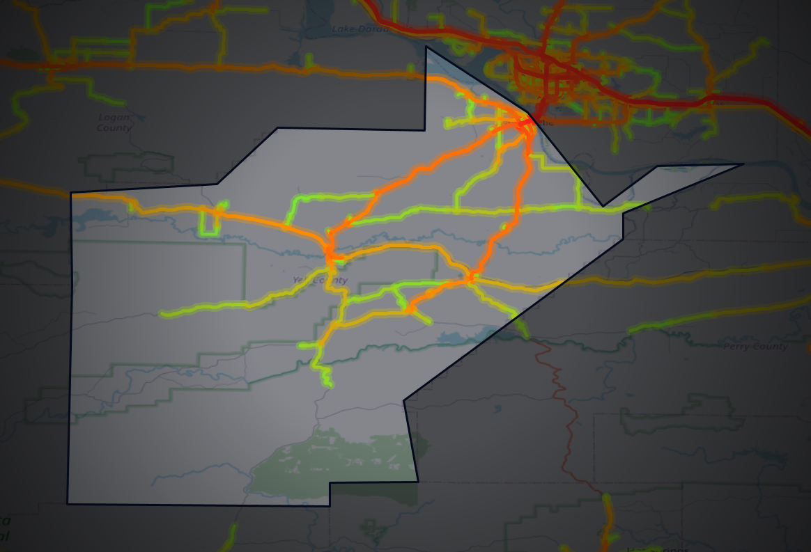 Traffic map of Yell, Arkansas