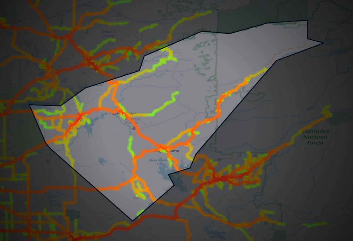 Traffic map of Calaveras, California