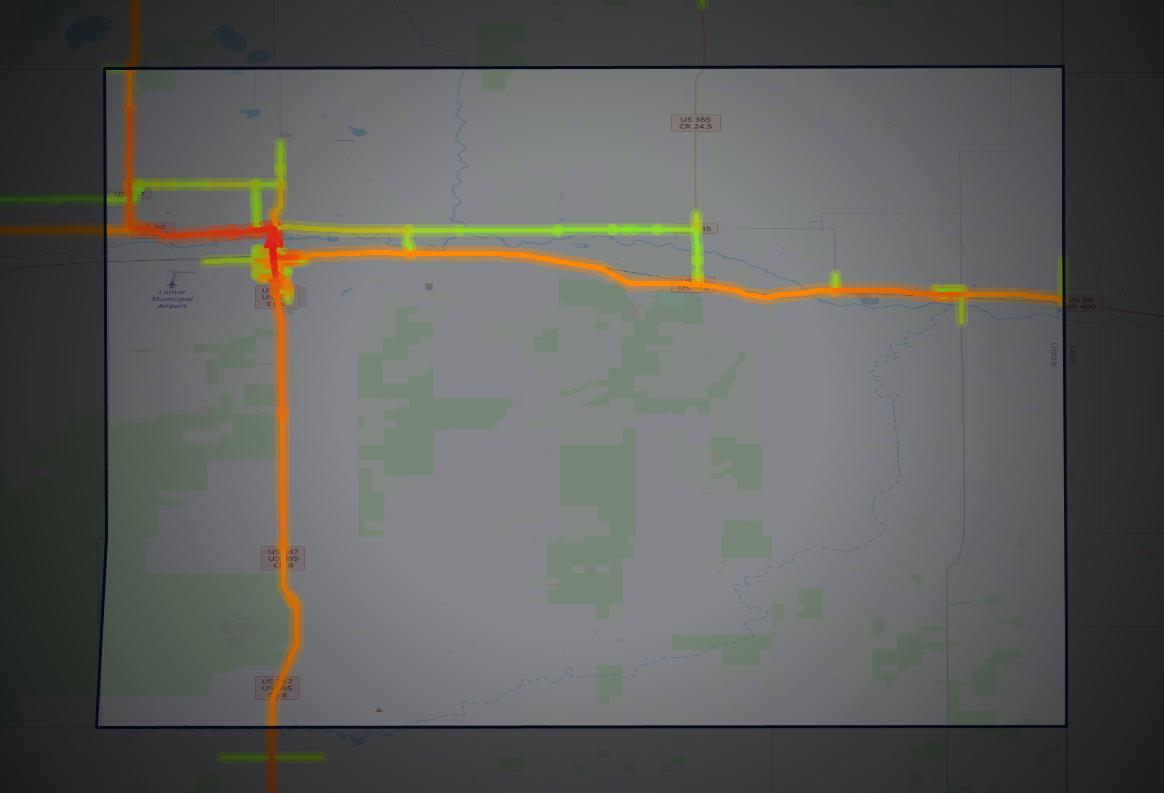 Traffic map of Prowers, Colorado