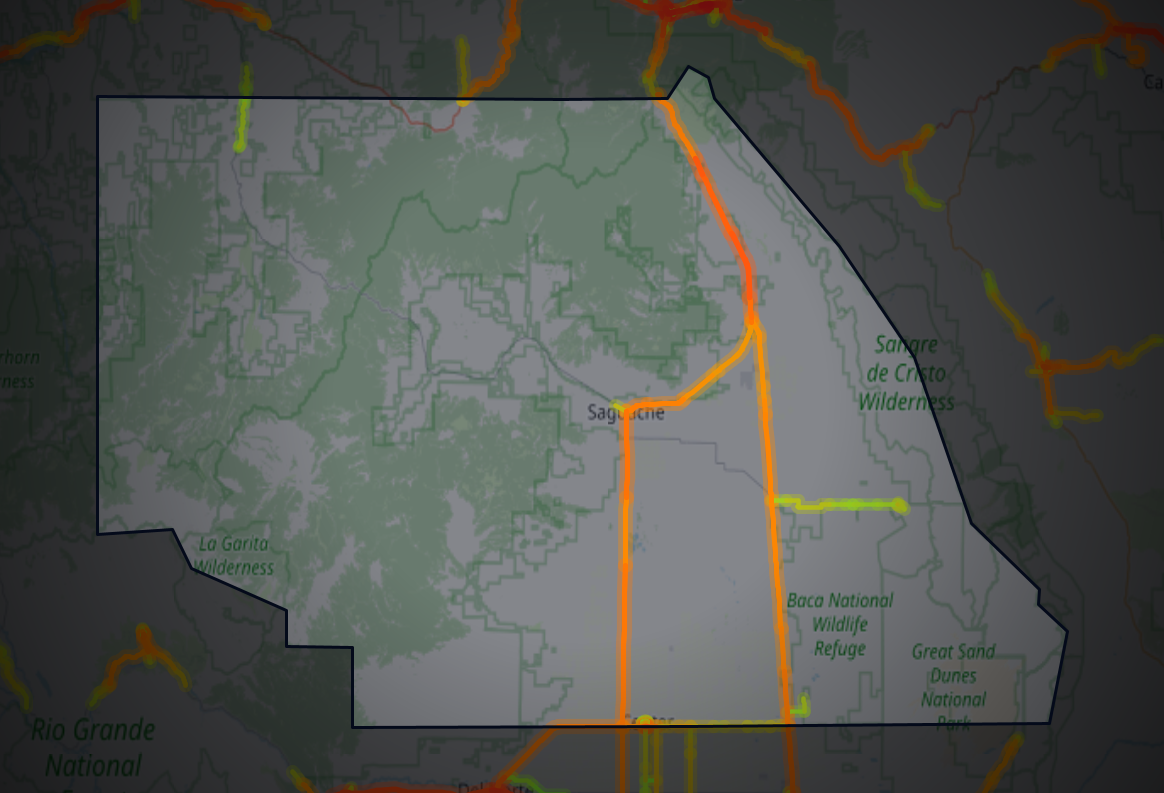 Traffic map of Saguache, Colorado