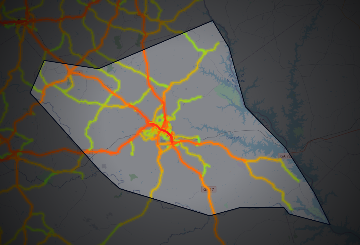 Traffic map of Elbert, Georgia