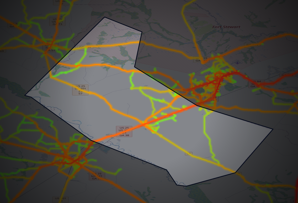 Traffic map of Long, Georgia