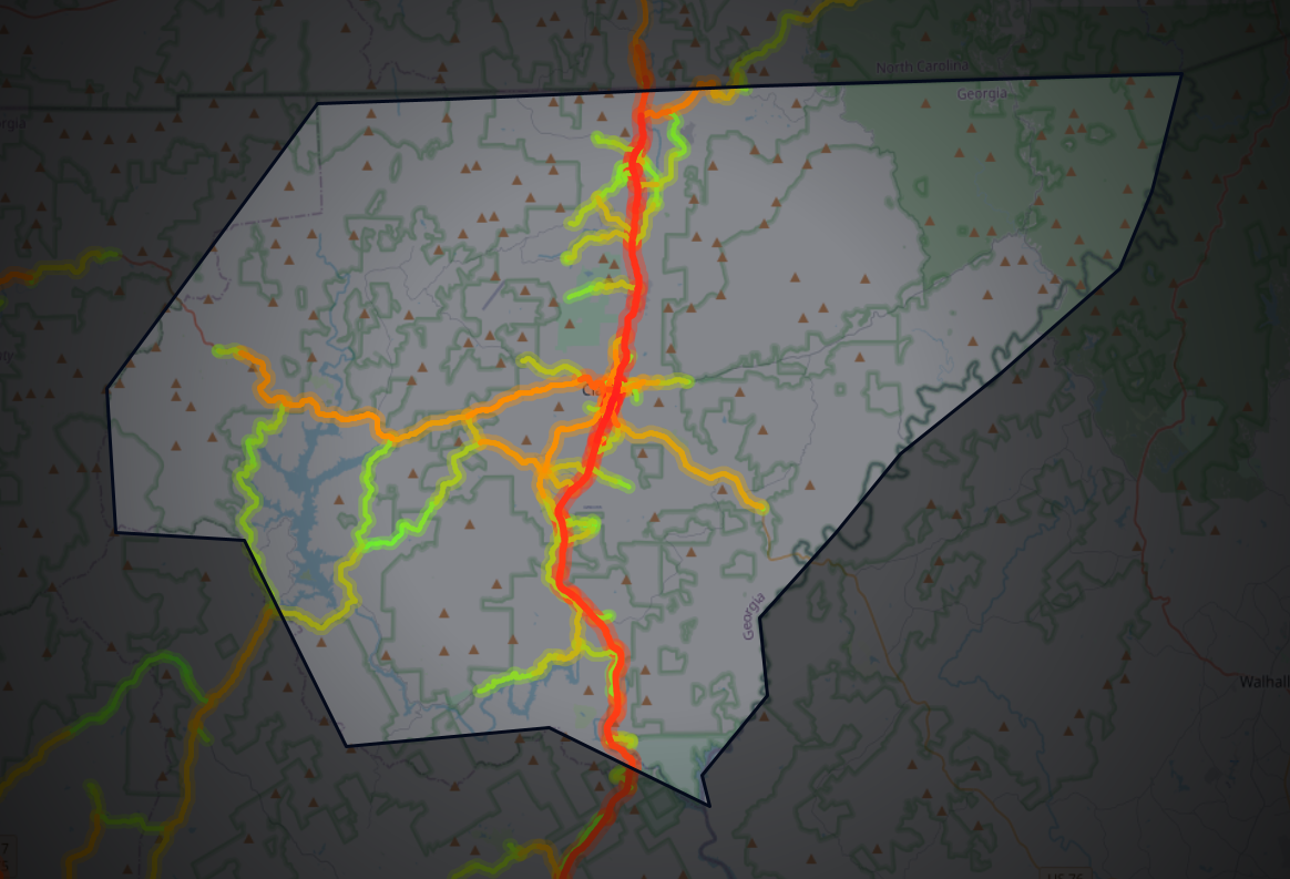 Traffic map of Rabun, Georgia