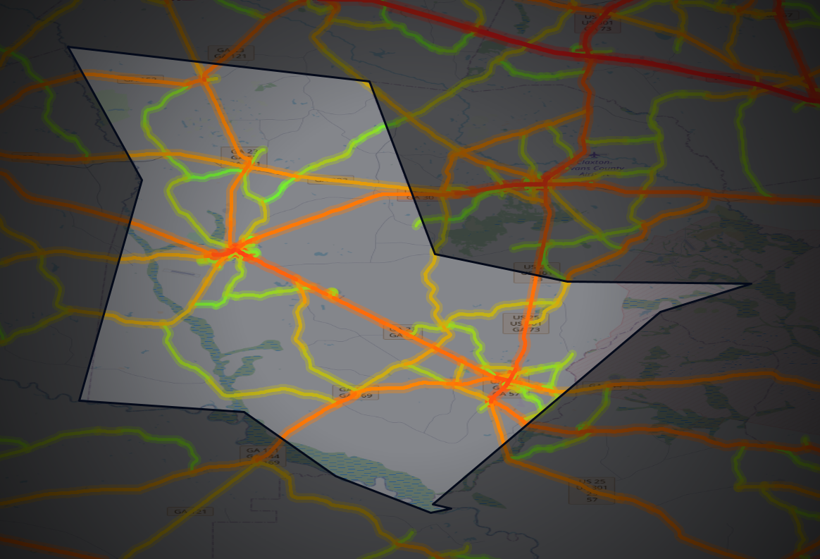 Traffic map of Tattnall, Georgia