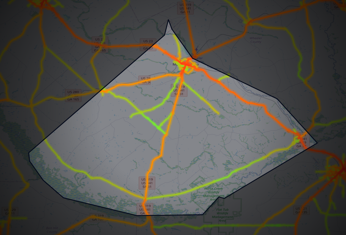 Traffic map of Telfair, Georgia