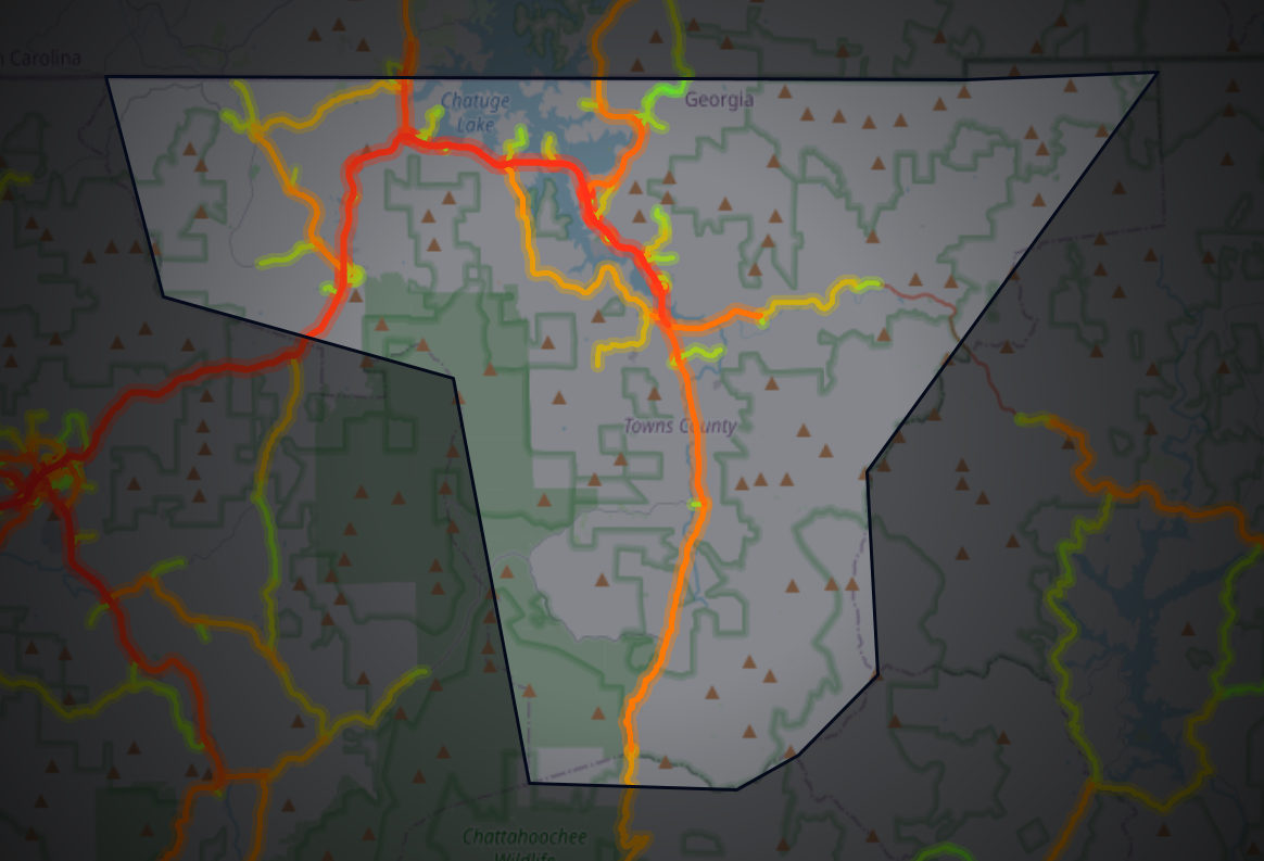 Traffic map of Towns, Georgia