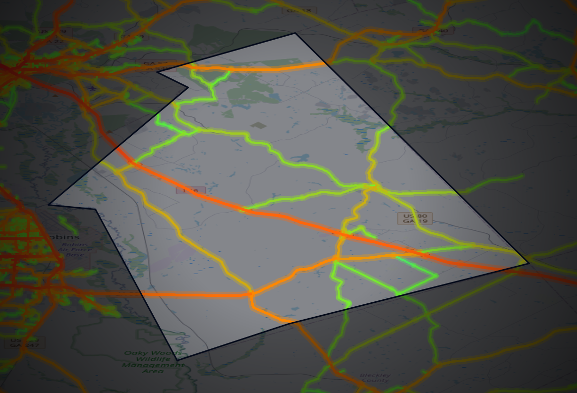 Traffic map of Twiggs, Georgia