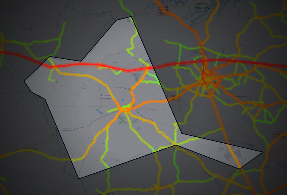 Traffic map of Warren, Georgia