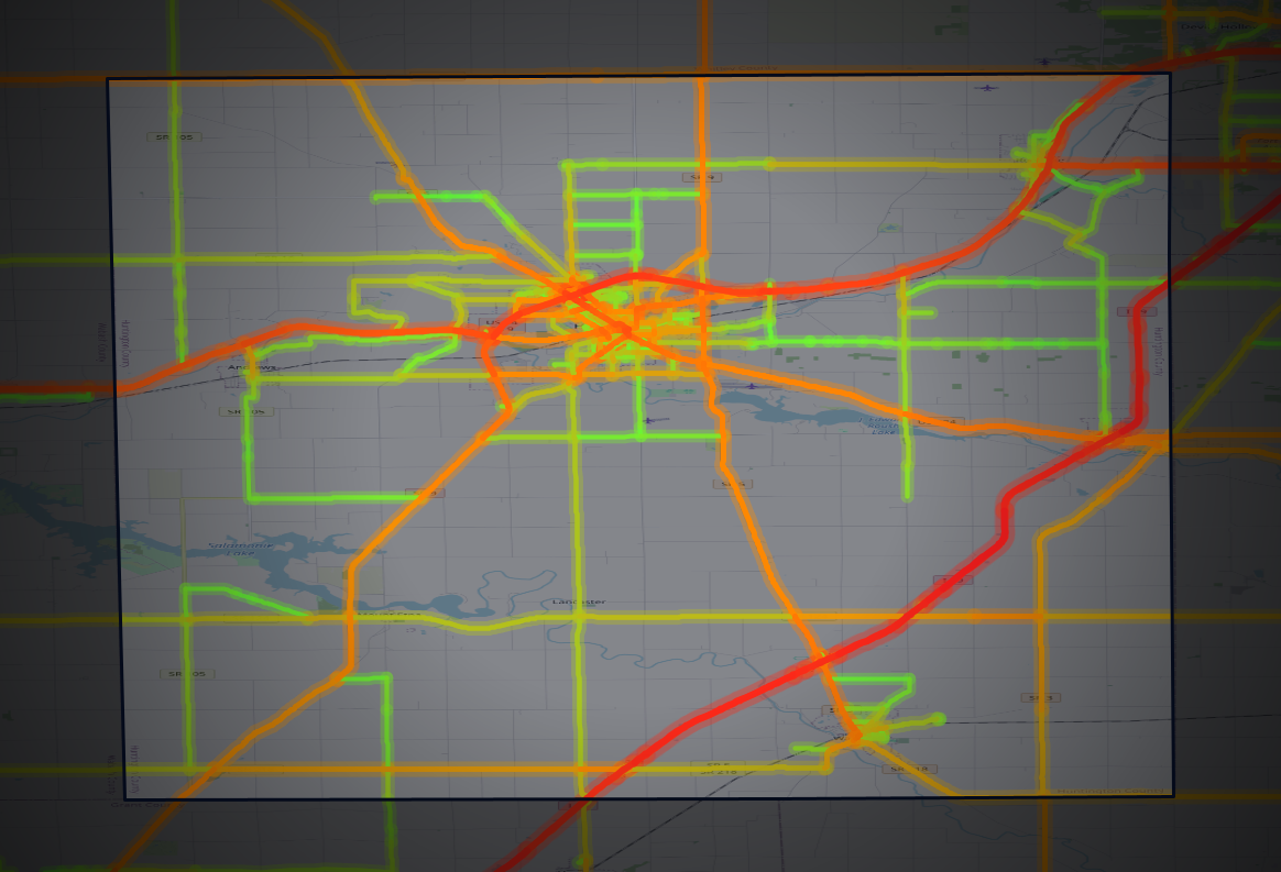 Traffic map of Huntington, Indiana