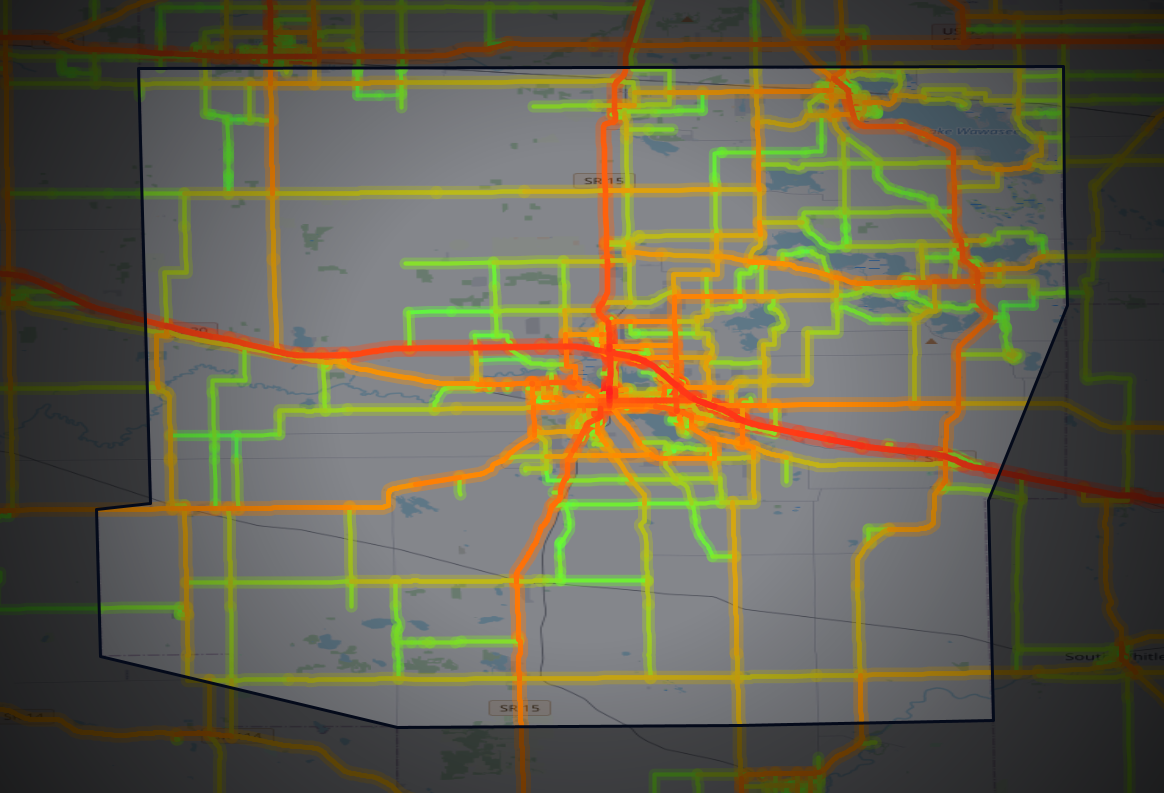 Traffic map of Kosciusko, Indiana