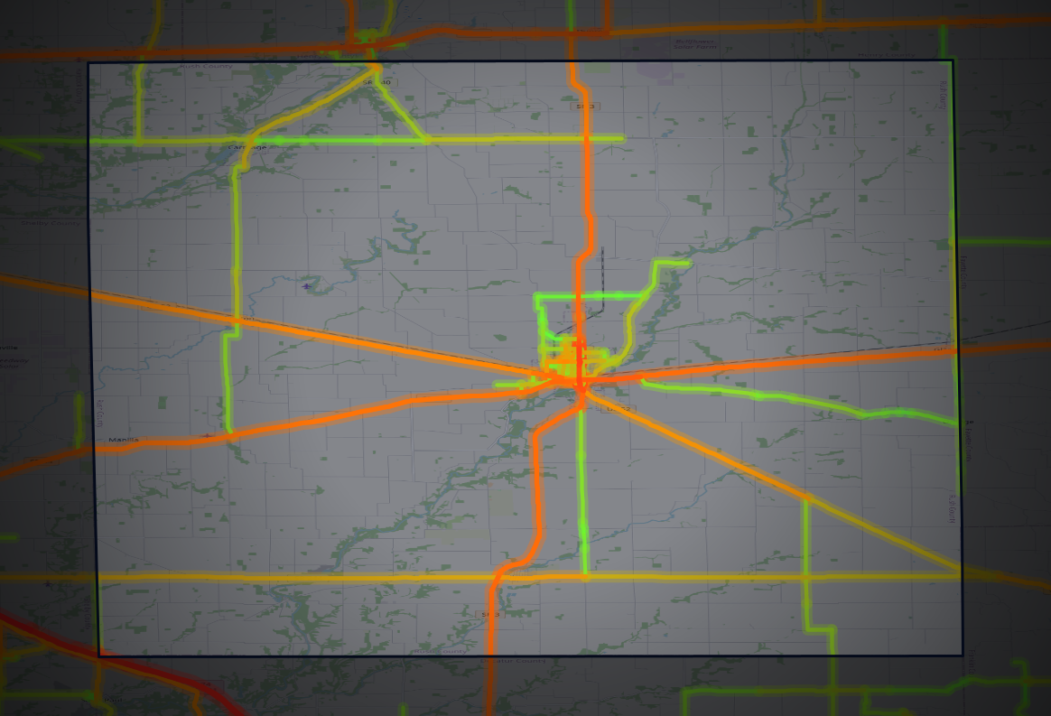 Traffic map of Rush, Indiana