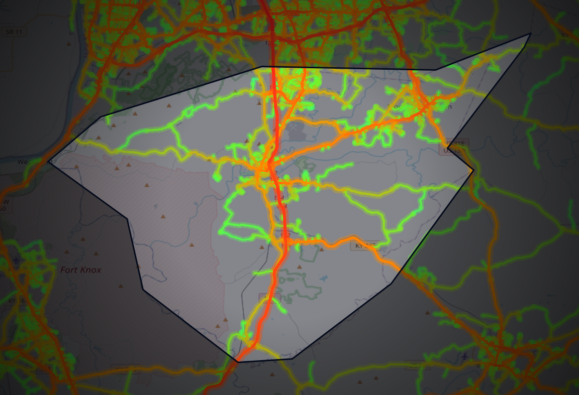 Traffic map of Bullitt, Kentucky